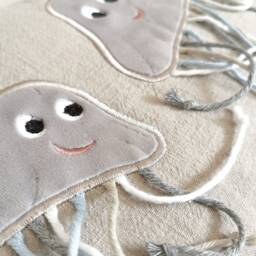 Beige Linen Baby Play Mat With Ocean Animals, Developmental, Activity Toys, Montessori Tummy Time - thumbnail 4