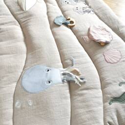 Beige Linen Baby Play Mat With Ocean Animals, Developmental, Activity Toys, Montessori Tummy Time - thumbnail 3