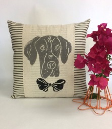 Hand Block Print Dane Pillow Cover - Ticking Fabric Cushion - thumbnail 1