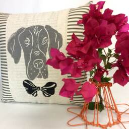 Hand Block Print Dane Pillow Cover - Ticking Fabric Cushion - thumbnail 3