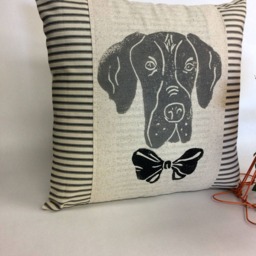 Hand Block Print Dane Pillow Cover - Ticking Fabric Cushion - thumbnail 2