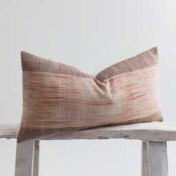 Earthy Brown Striped Lumbar Pillow, Woven Cotton, Bamboo Reverse - thumbnail 3