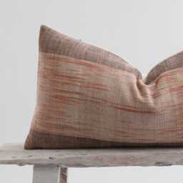Earthy Brown Striped Lumbar Pillow, Woven Cotton, Bamboo Reverse - thumbnail 2