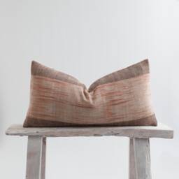 Earthy Brown Striped Lumbar Pillow, Woven Cotton, Bamboo Reverse