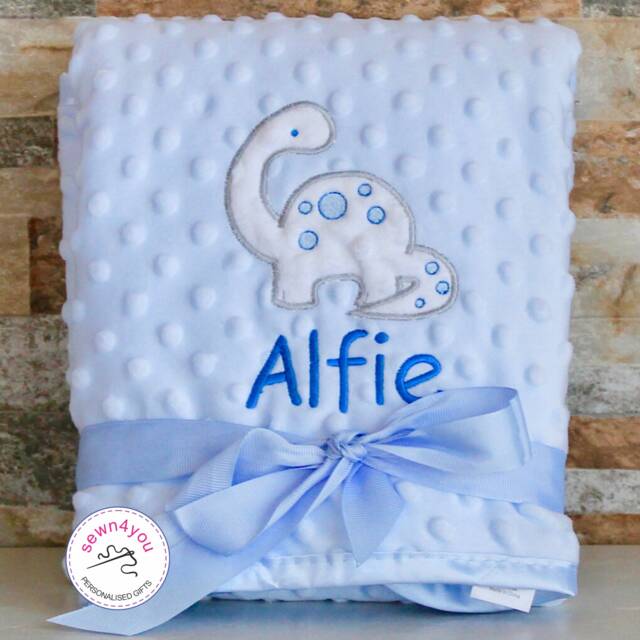 Embroidered Blue Baby Blanket UK Personalised Fleece, Appliqu?? Design Boy - image 1