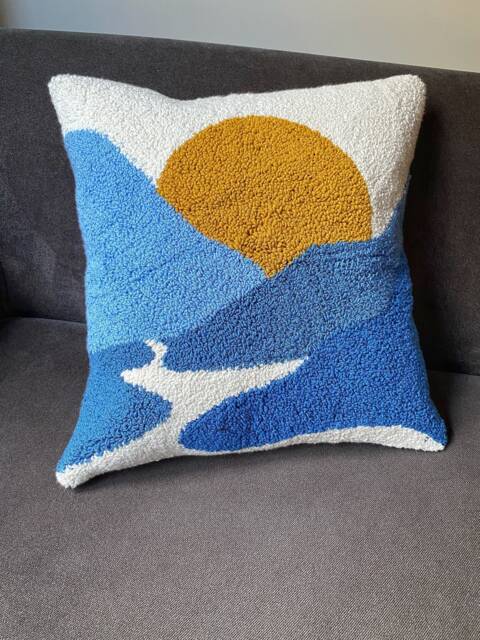 Hand Tufted Bohemian Sunset Punch Needle Pillow Cover, Decorative Embroidered Cushion Case, Home Decor Embroidery Rug Pillow, Mid Century - image 1