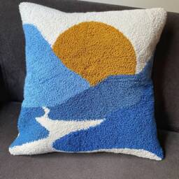 Hand Tufted Bohemian Sunset Punch Needle Pillow Cover, Decorative Embroidered Cushion Case, Home Decor Embroidery Rug Pillow, Mid Century - thumbnail 3
