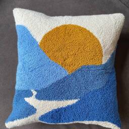Hand Tufted Bohemian Sunset Punch Needle Pillow Cover, Decorative Embroidered Cushion Case, Home Decor Embroidery Rug Pillow, Mid Century - thumbnail 2