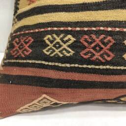 Vintage Kilim Pillow Cover, Handwoven Turkish Bohemian Cushion - 16x24 - thumbnail 3