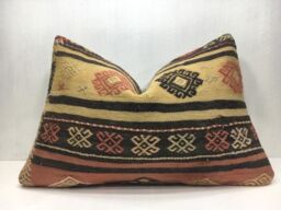 Vintage Kilim Pillow Cover, Handwoven Turkish Bohemian Cushion - 16x24