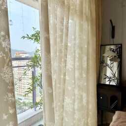 Shadow Of Butterfly White & Cream Voile Custom Curtain Made To Measure - thumbnail 2