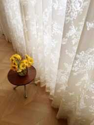 Shadow Of Butterfly White & Cream Voile Custom Curtain Made To Measure - thumbnail 1