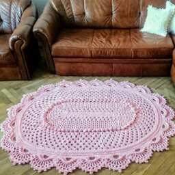 Large Crochet Rug Handmade Oval Rag Rug, Baby Pink Polyester - thumbnail 3