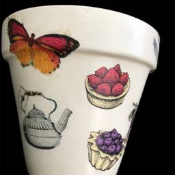 Alice in Wonderland Flower Pot , Decoupaged White Rabbit Gifts, Unique Plant - thumbnail 3
