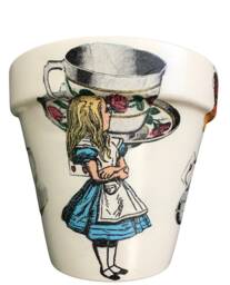 Alice in Wonderland Flower Pot , Decoupaged White Rabbit Gifts, Unique Plant - thumbnail 1