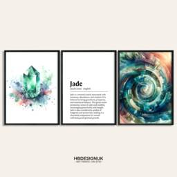 Jade Crystal Print - Set Of 3 Posters - Watercolour Gemstone Mineralogy Meaning Paintings Gifts Design Decor Wall Art - thumbnail 1