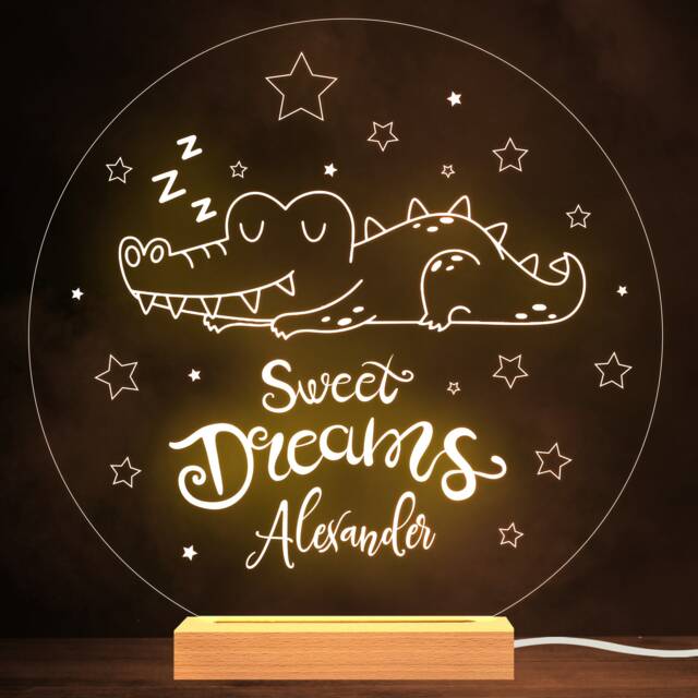 Kids Cute Baby Crocodile Round Name Personalised Gift Lamp Night Light - image 1