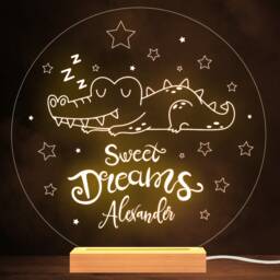 Kids Cute Baby Crocodile Round Name Personalised Gift Lamp Night Light - thumbnail 1