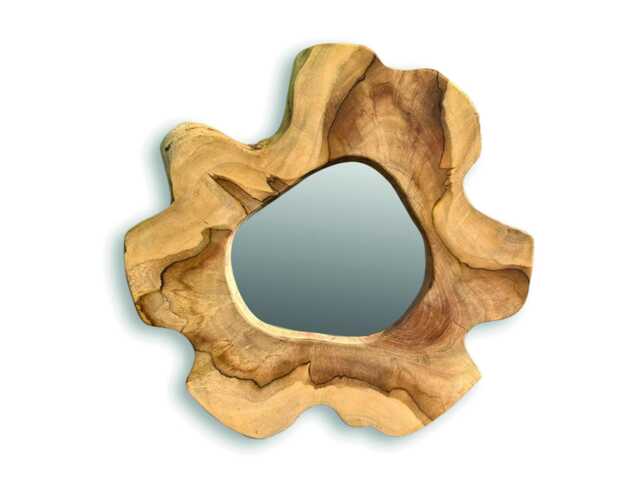 Small Teak Tree Slice Round Wall Mirror 40cm - image 1
