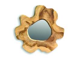 Small Teak Tree Slice Round Wall Mirror 40cm