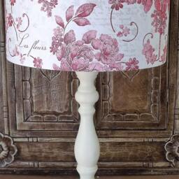 Red & Ivory Floral Lampshade Shabby Chic Lamp Shade Cottage Bedroom Free Gift - thumbnail 3
