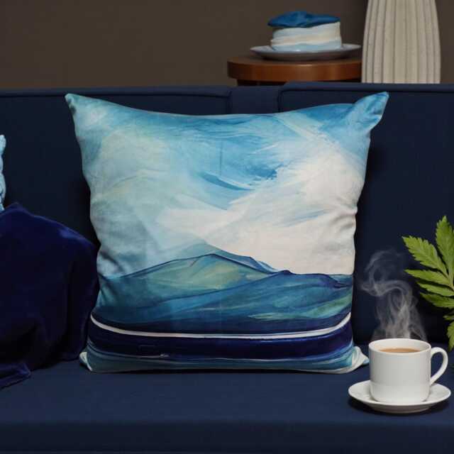 Coastal Seascape - Ocean Blue Velvet Cushion Throw Pillow Inspired - image 1