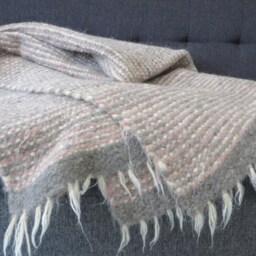 Handwoven Wool Blanket Pink Bed Throw, Organic Plaid - thumbnail 4