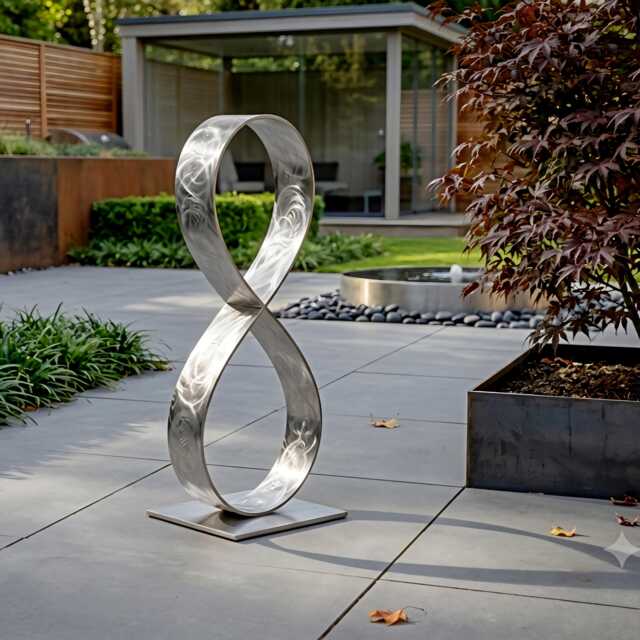 Infinity Abstract Metal Sculpture Silver Handcrafted Luxury Modern Home Decor, Indoor, Outdoor - image 1