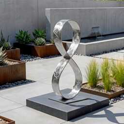 Infinity Abstract Metal Sculpture Silver Handcrafted Luxury Modern Home Decor, Indoor, Outdoor - thumbnail 2