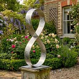 Infinity Abstract Metal Sculpture Silver Handcrafted Luxury Modern Home Decor, Indoor, Outdoor - thumbnail 3