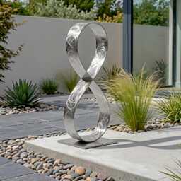 Infinity Abstract Metal Sculpture Silver Handcrafted Luxury Modern Home Decor, Indoor, Outdoor - thumbnail 4