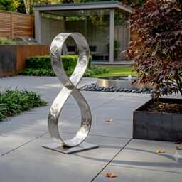 Infinity Abstract Metal Sculpture Silver Handcrafted Luxury Modern Home Decor, Indoor, Outdoor