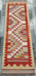 Classic Runner Rug, Handmade Artisan Afghan Turkish Scandinavian Navajo Bohemian Wool Flatweave Multicolour Kilim Rug 196x64 cm - thumbnail 1