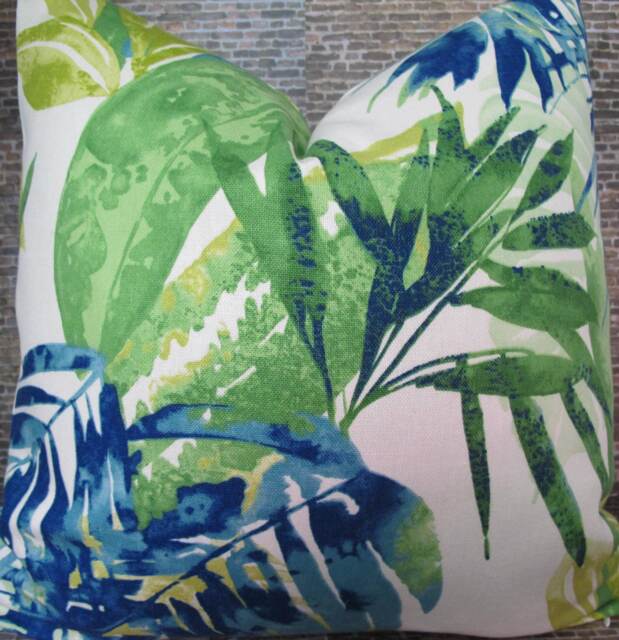 Designer Pillow Cover, Palm Solie, Blue & Green - image 1