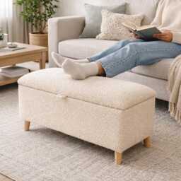 storage Ottoman in Teddy Boucl?? Fabric, Boucle Ottoman Footstool - thumbnail 1