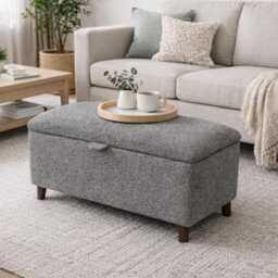 storage Ottoman in Teddy Boucl?? Fabric, Boucle Ottoman Footstool - thumbnail 2