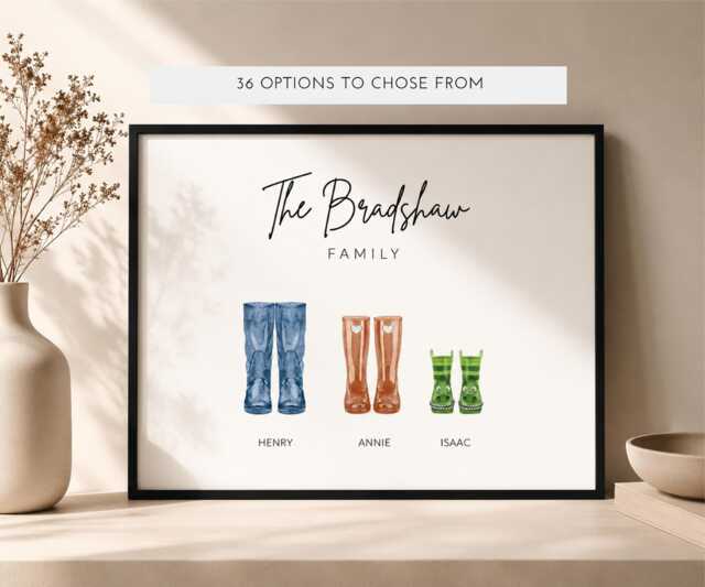 Personalised Family Welly Boot Print - Custom Wall Art Print Autumn Sprint Family Home - image 1