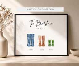 Personalised Family Welly Boot Print - Custom Wall Art Print Autumn Sprint Family Home - thumbnail 1