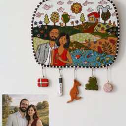 Personalised Couple Wall Hanging, Custom Portrait, Memorizable Wedding Anniversary Gift, Ceramic Decor With Pendants - thumbnail 3
