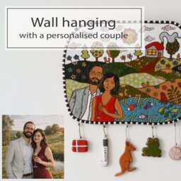 Personalised Couple Wall Hanging, Custom Portrait, Memorizable Wedding Anniversary Gift, Ceramic Decor With Pendants
