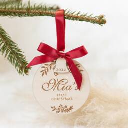 Keepsake Christmas Gift , Wooden Family Bauble Our First Ornament Personalised Newborn Baby 2022 - thumbnail 2
