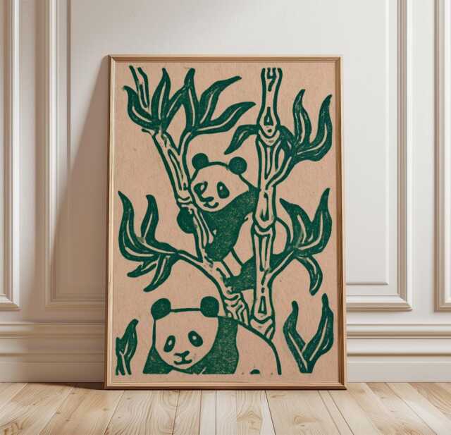 Panda Bamboo Poster, Wildlife Nature Print, Botanical Wall Art, Paper - image 1