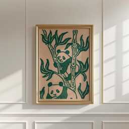 Panda Bamboo Poster, Wildlife Nature Print, Botanical Wall Art, Paper - thumbnail 2