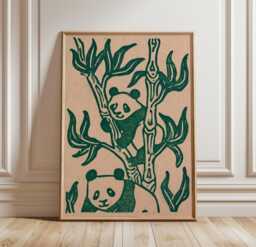 Panda Bamboo Poster, Wildlife Nature Print, Botanical Wall Art, Paper - thumbnail 1