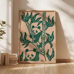 Panda Bamboo Poster, Wildlife Nature Print, Botanical Wall Art, Paper - thumbnail 4