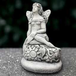 Outdoor Girl Sculpture Concrete Children Figurine Stone Butterfly Handmade Woman Decoration Garden Sitting Ornament Gift - thumbnail 1