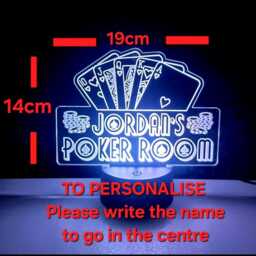 Poker Game Sign Personalised Custom Name Casino Led Neon Night Light Lamp Usb Playing Cards Chips Plaque Christmas Birthday Gift For Him Her - thumbnail 3