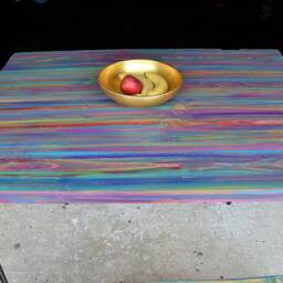 Candy Stripe Coastal Cottage Dining Table With Black Metal Hair Pin Or Tapered Wood Legs/Us Customers Customs Tariffs Are Pre-Paid - thumbnail 2
