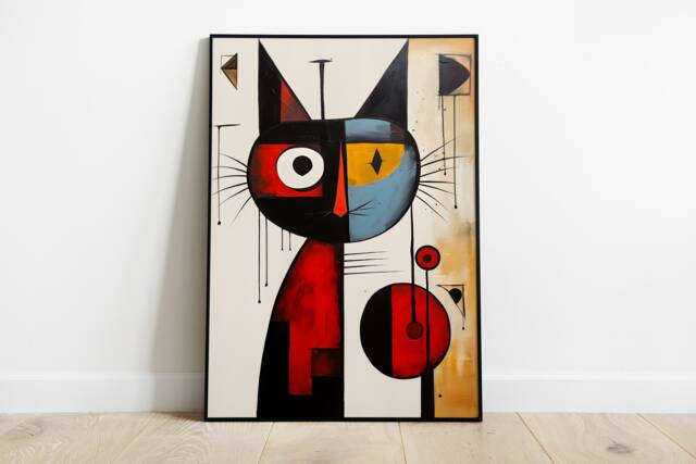 Mir?? Cat Print in Different Sizes & Frame Options Or Canvas - Abstract Wall Art - image 1