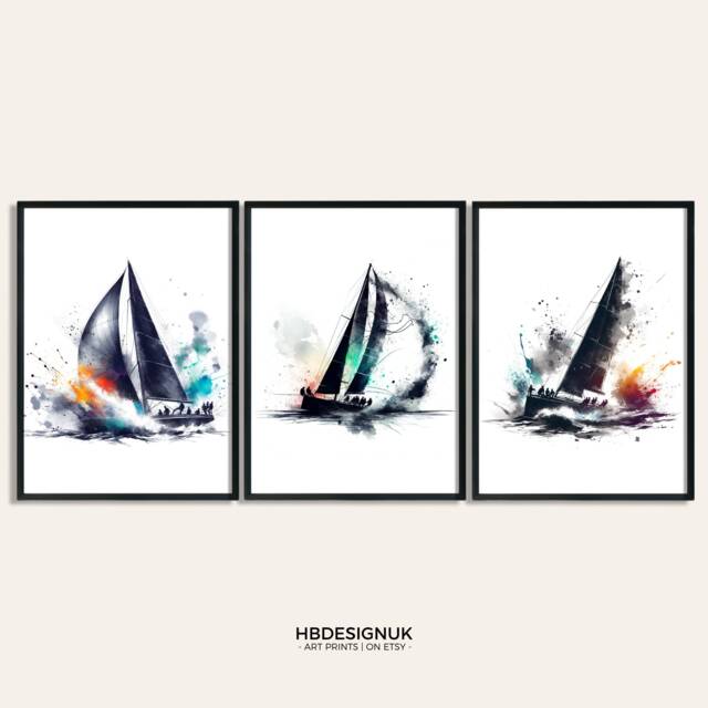 Sailing Boys Room Prints Set - Of 3 Posters - Sailor Gifts Watercolour Painting Print Wall Art Boating Artwork Decor - image 1